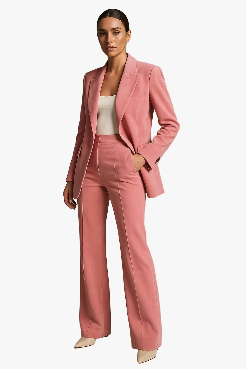 Pant Suit Womens Blazer Set Notch Lapel Straight Leg Two Piece Work