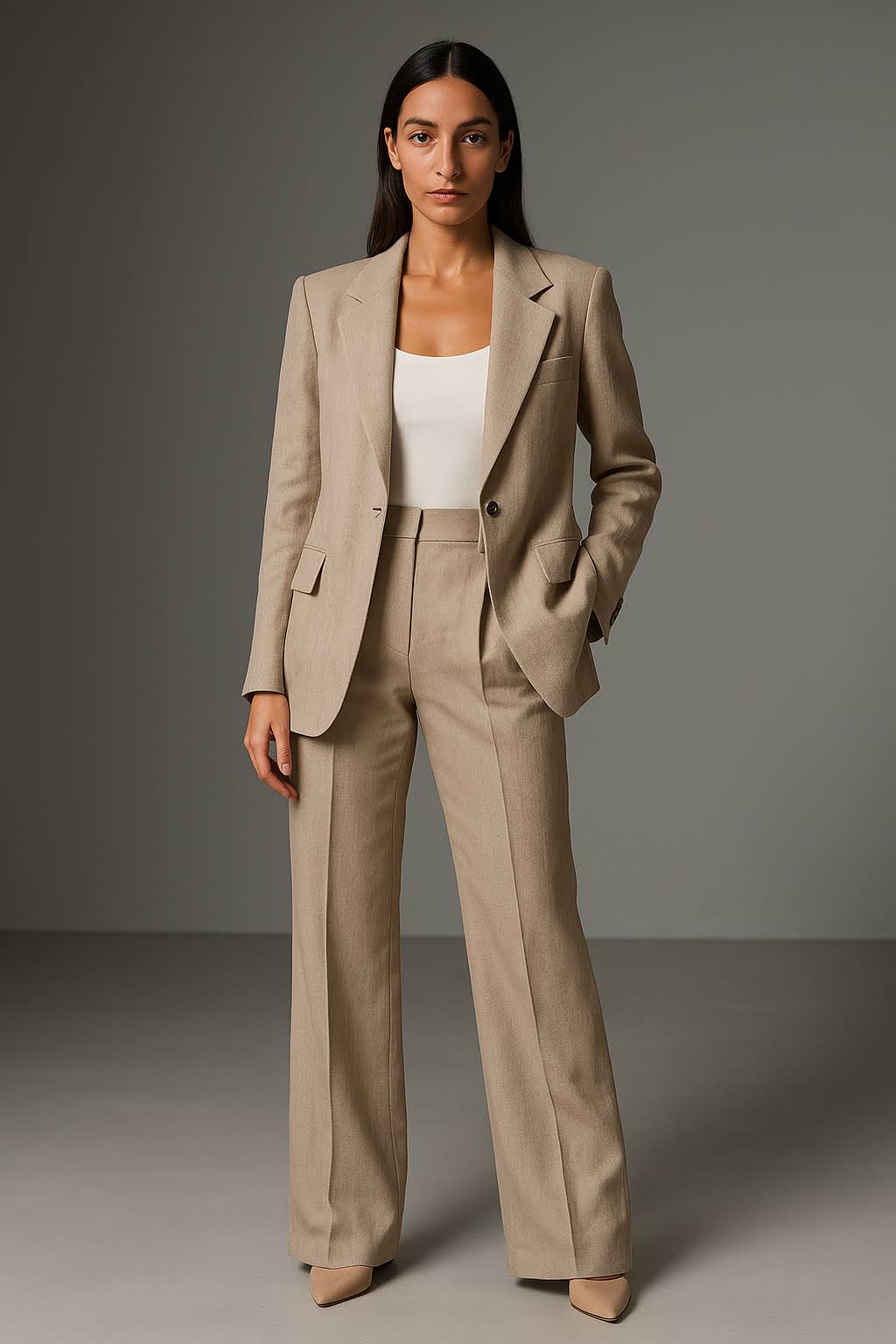 Pant Suit Womens Blazer Set Notch Lapel Straight Leg Two Piece Work