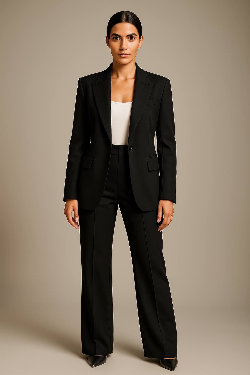 Pant Suit Womens Blazer Set Notch Lapel Straight Leg Two Piece Work