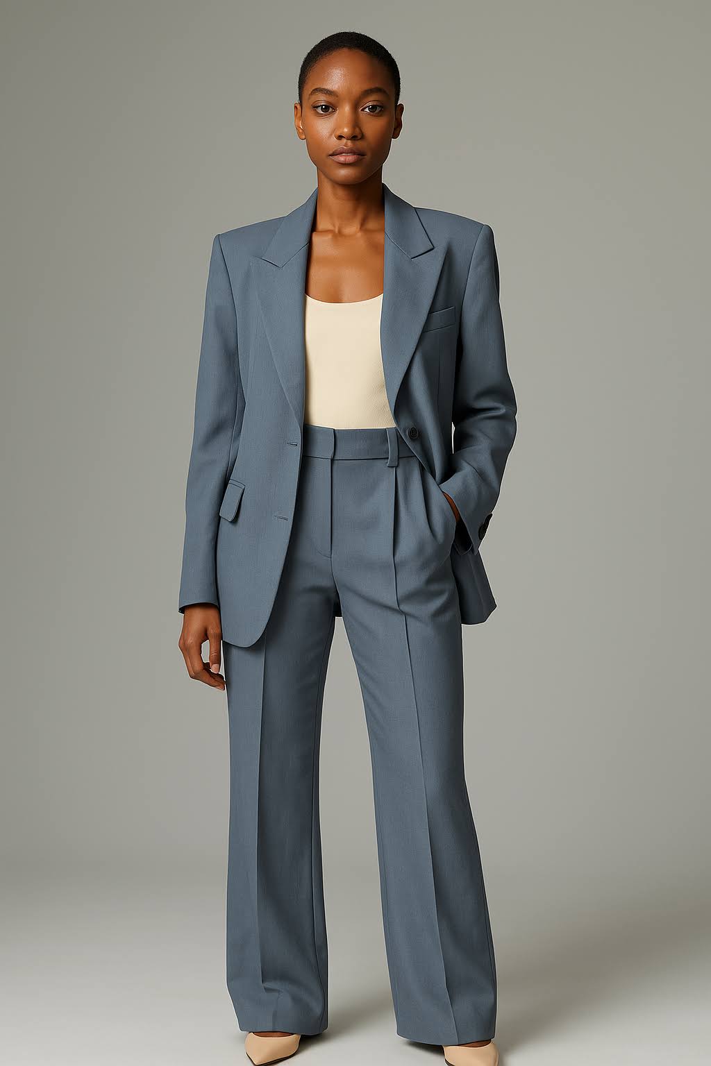 Pant Suit Womens Blazer Set Notch Lapel Straight Leg Two Piece Work