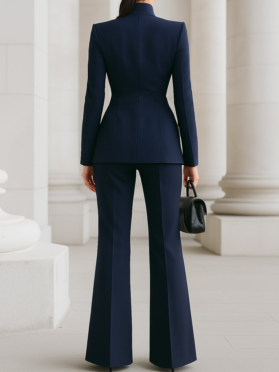 Pant Suit Womens Stand Collar Blazer Set Wide Leg Two Piece Formal