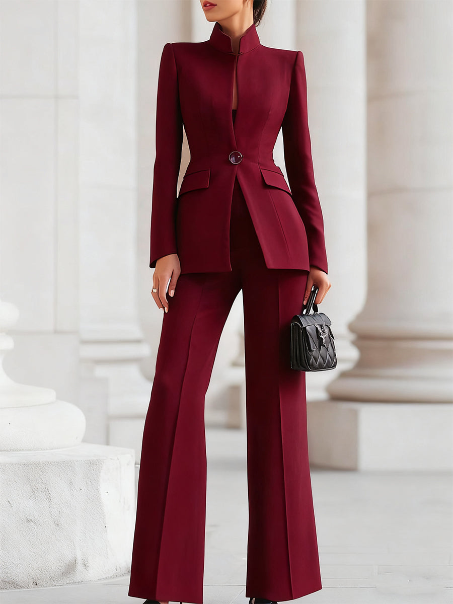 Pant Suit Womens Stand Collar Blazer Set Wide Leg Two Piece Formal