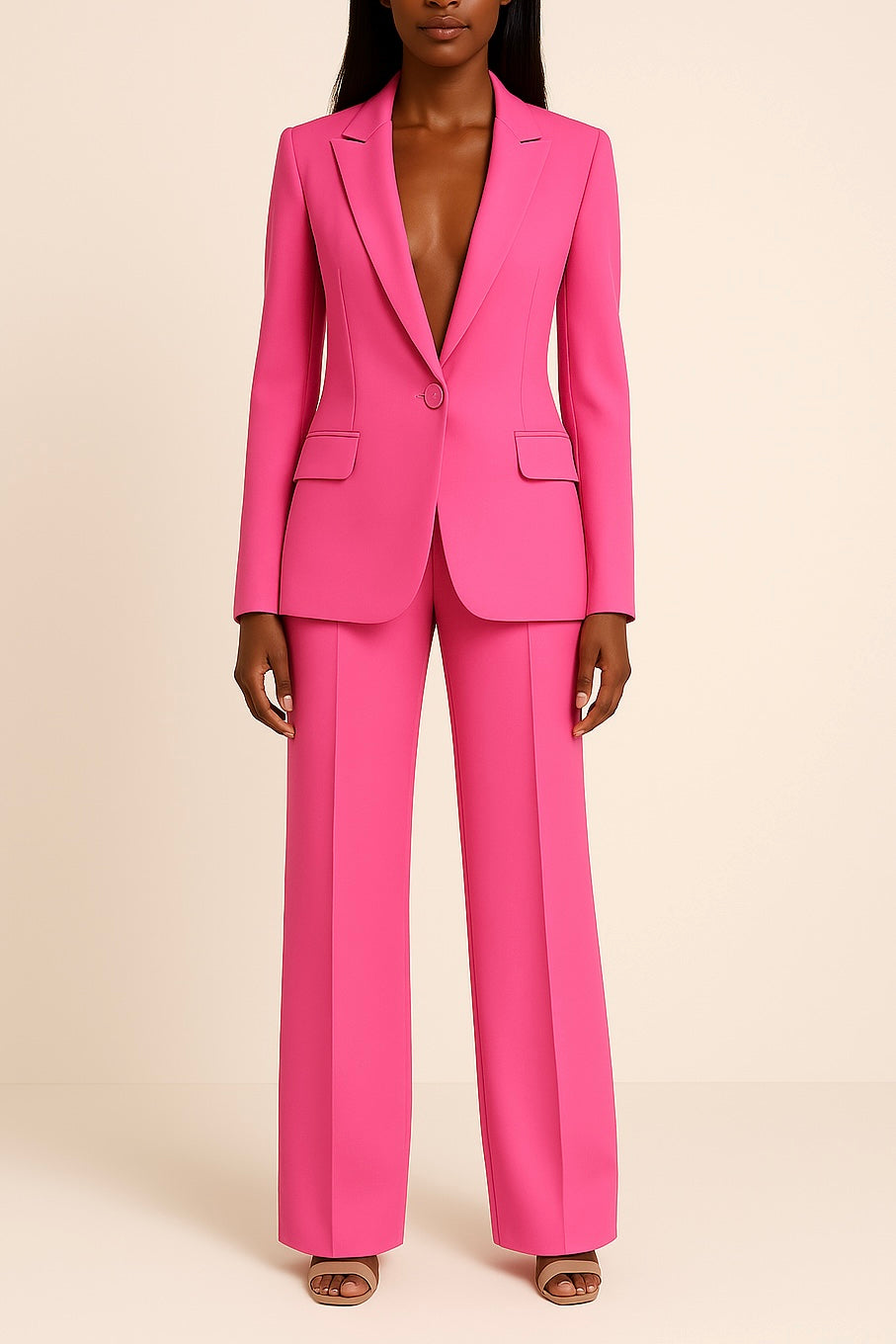 Pant Suit Womens Notch Lapel Blazer Straight Leg Trouser Set Office