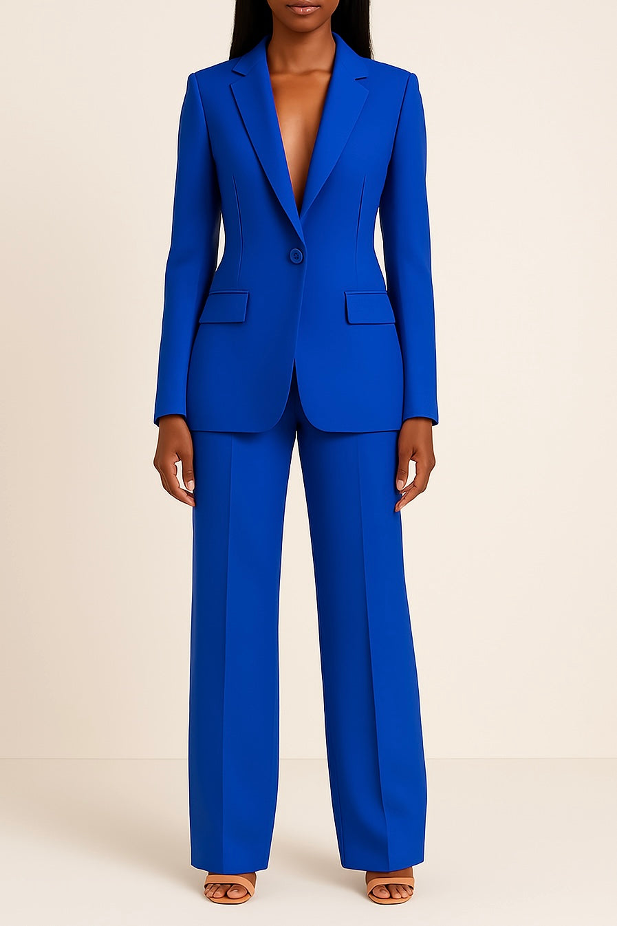Pant Suit Womens Notch Lapel Blazer Straight Leg Trouser Set Office