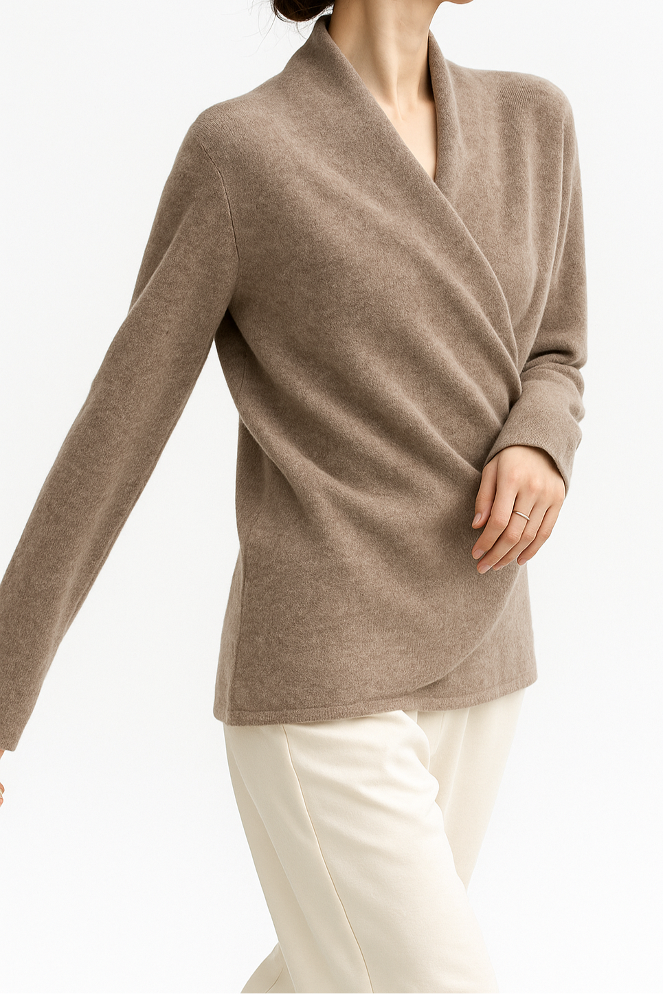 Knit Sweater Womens Wrap Front Crossover V Neck Ribbed Cuff Hem