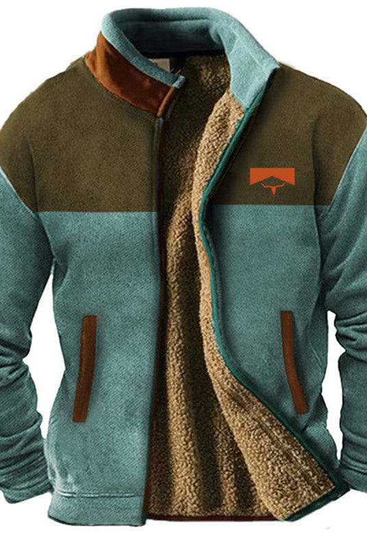 Sherpa Jacket Mens Fleece Aztec Pattern Knit Sleeve Zip Front Lined