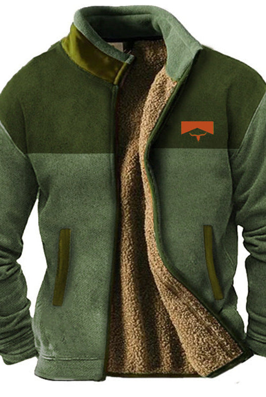Sherpa Jacket Mens Fleece Aztec Pattern Knit Sleeve Zip Front Lined