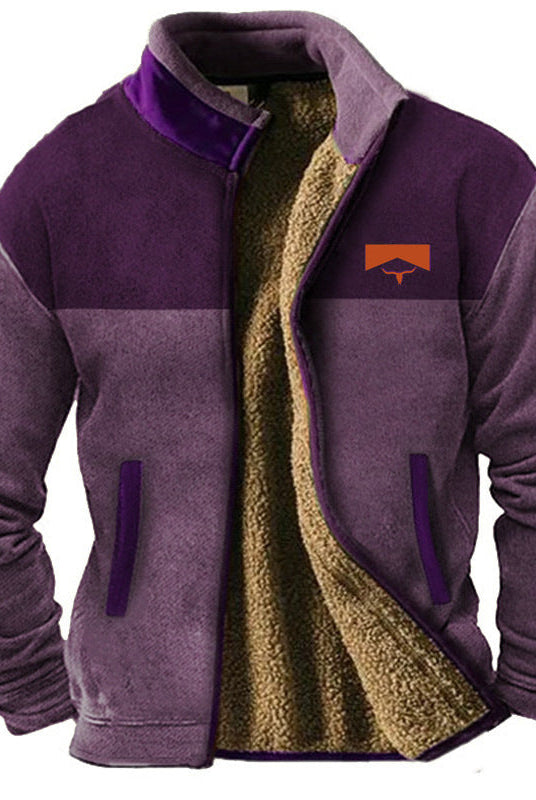 Sherpa Jacket Mens Fleece Aztec Pattern Knit Sleeve Zip Front Lined