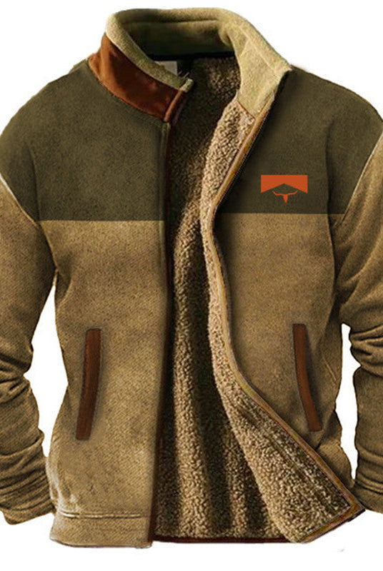 Sherpa Jacket Mens Fleece Aztec Pattern Knit Sleeve Zip Front Lined