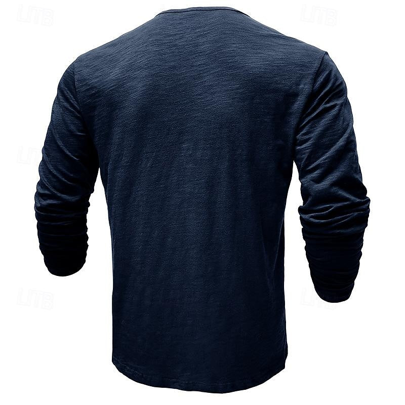 Henley Shirt Mens Long Sleeve Button Placket Cotton Classic Fit
