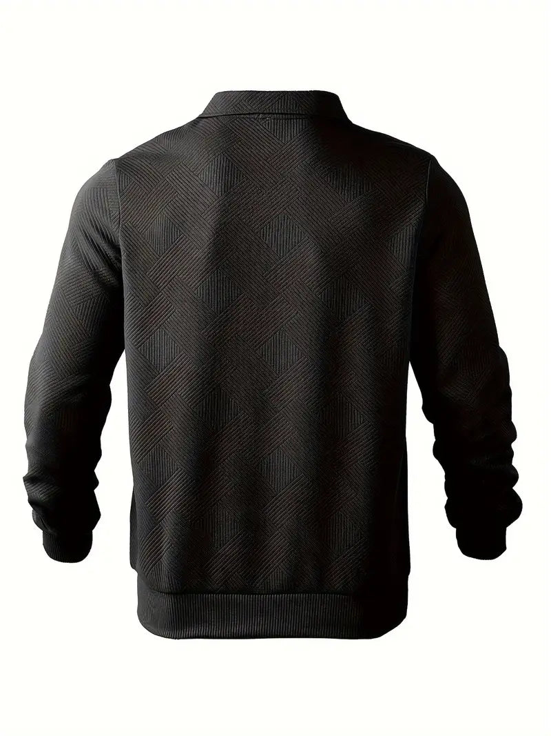 Fall Textured Geometric Polo Collar Quarter Zip Sweater for Men