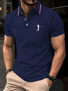 Printed short sleeve golf shirt in navy blue