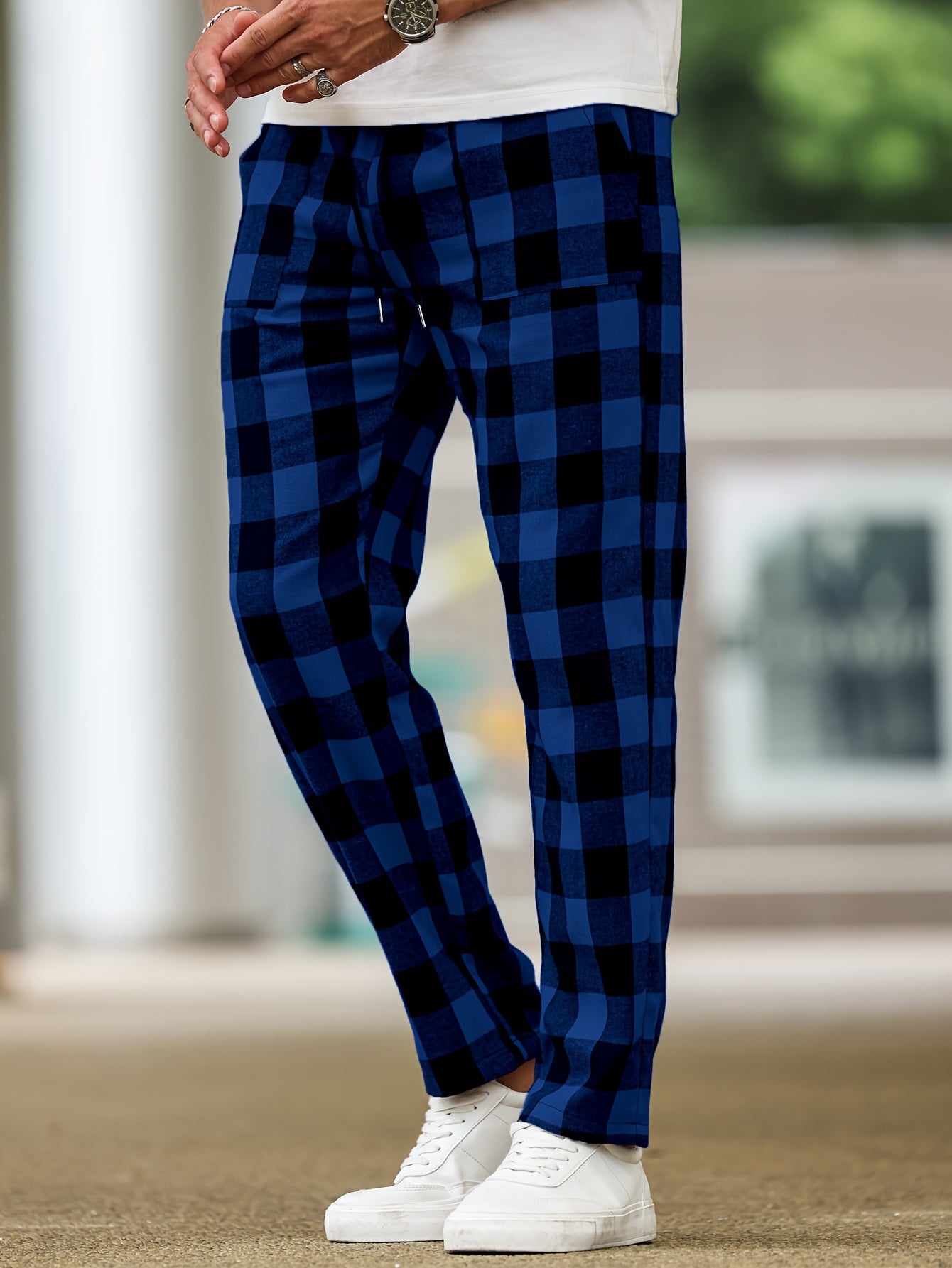 Lounge Pants Mens Plaid Pyjama Bottoms Relaxed Elastic Waist Soft