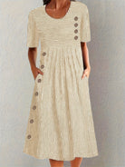 Striped relaxed summer midi dress in beige