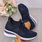 Fall Rhinestone Wedge Orthopedic Style Sneakers for Women in Navy