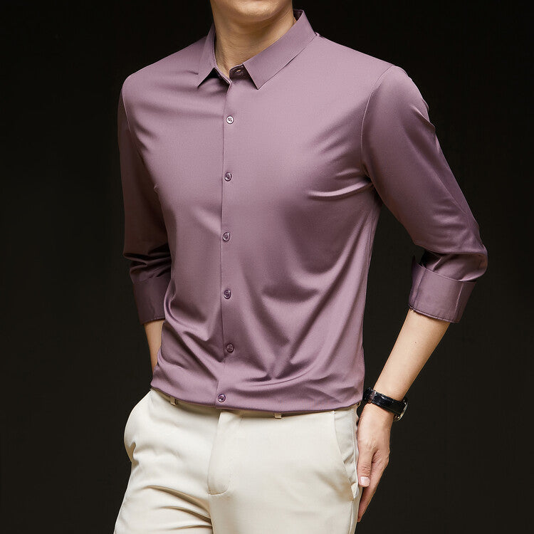 Fall Slim Fit Lightweight Button Up Dress Shirt for Men in Mauve
