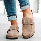 Polished buckle low heel loafer in khaki