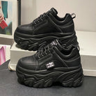 Thick sole chunky platform sneaker in black