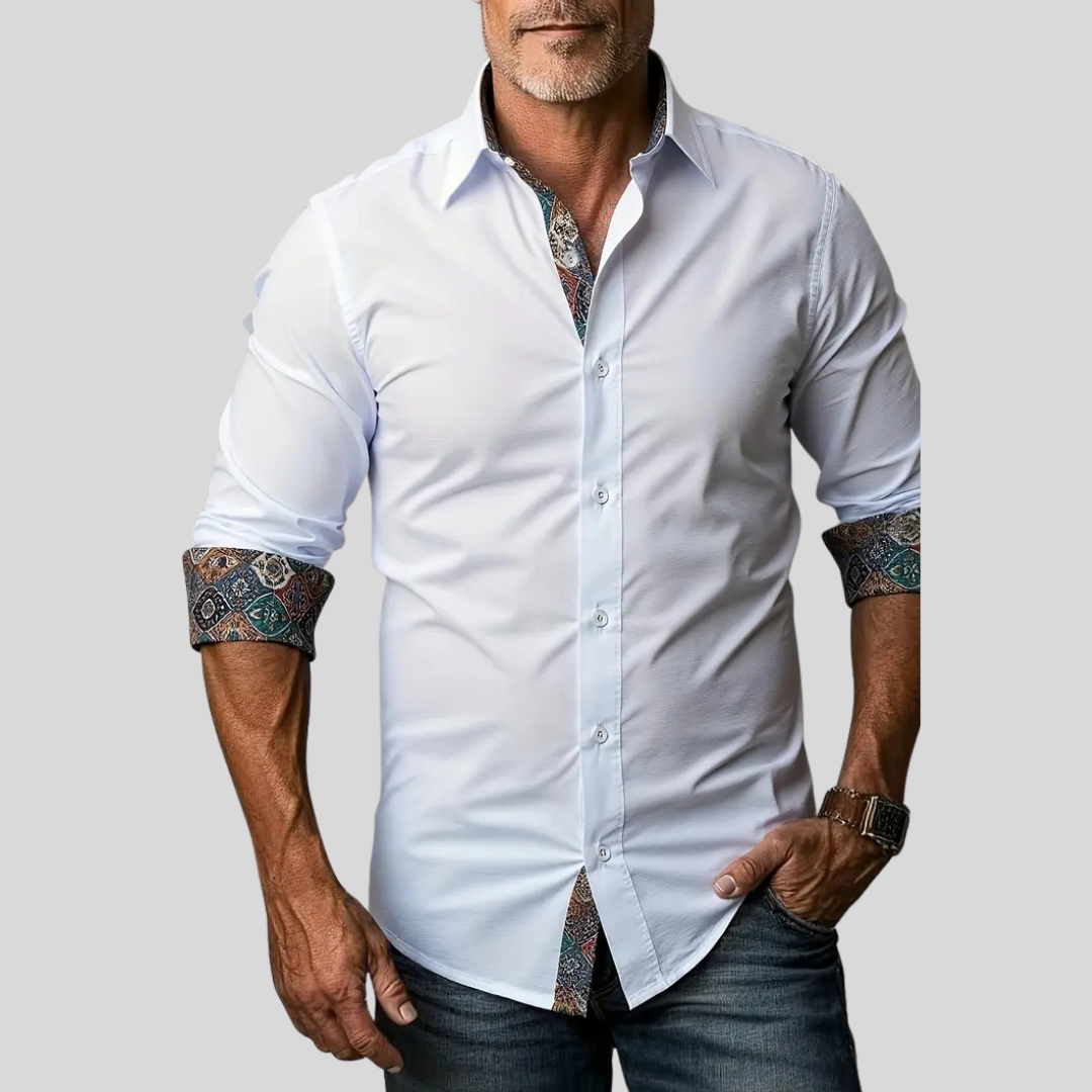Modern tailored contrast detail button up shirt, view 1