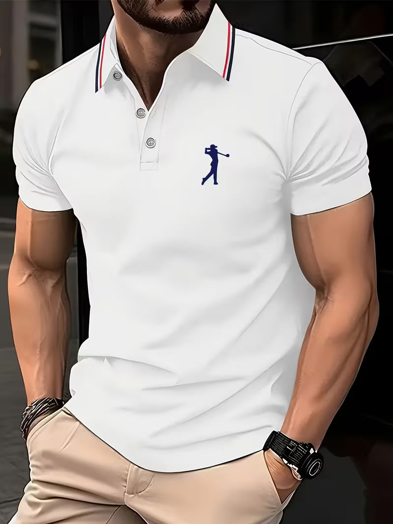 Printed short sleeve golf shirt in milky white