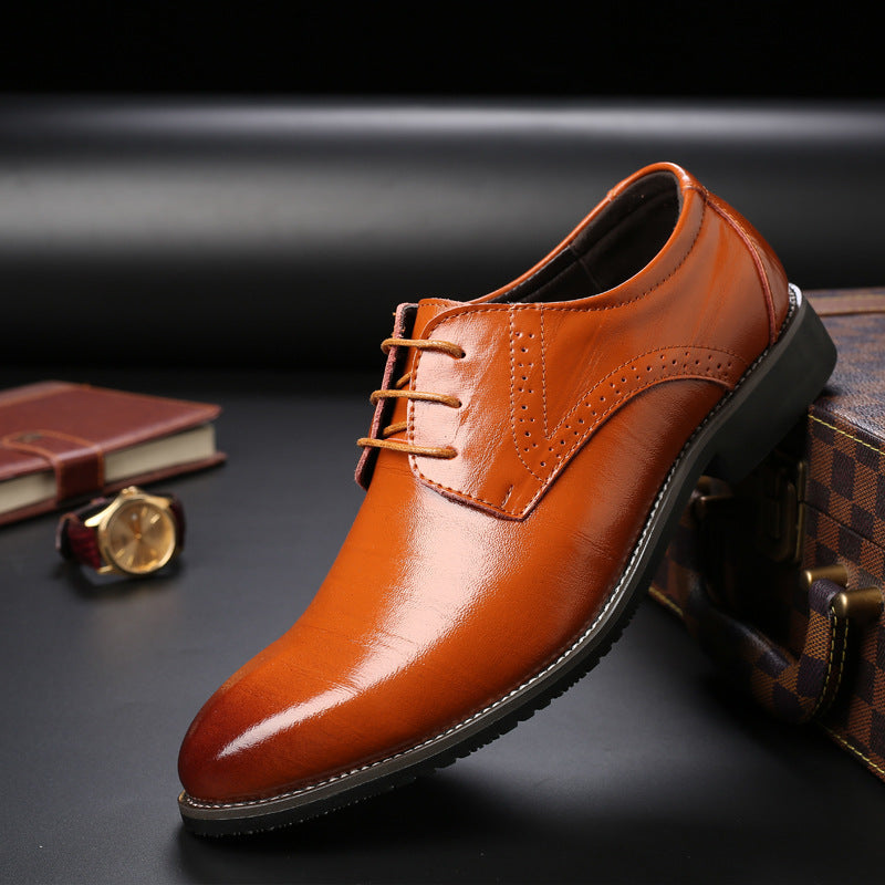 Faux Leather Brogue Detail Oxford Dress Shoes for Men in Cognac