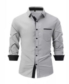 Fall Slim Fit Cotton Blend Contrast Trim Dress Shirt for Men in Gray