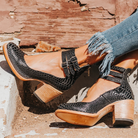 Classic ankle strap block heel in snake black