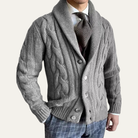 Winter Chunky Cable Knit Shawl Collar Cardigan for Men in Gray