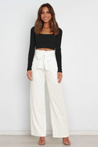 High waist paperbag pant with bow detail in white