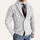 Winter Chunky Cable Knit Shawl Collar Cardigan for Men in White