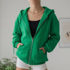 Fall Cotton Fleece Oversized Zip Up Hoodie for Women in Green