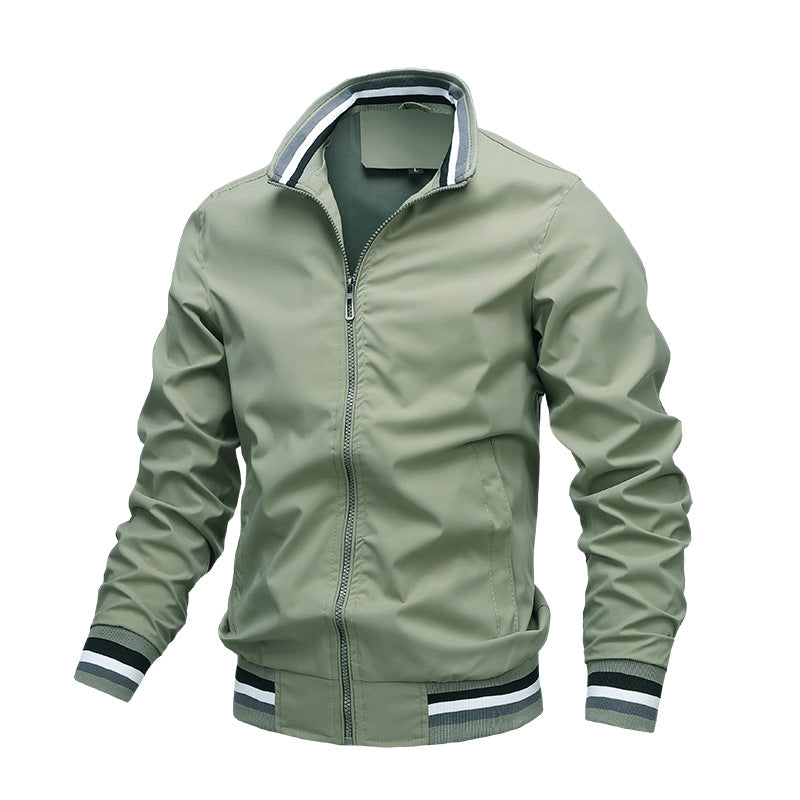 Bomber Jacket Mens Varsity Stripe Rib Trim Zip Front Stand Collar