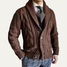 Winter Chunky Cable Knit Shawl Collar Cardigan for Men in Brown