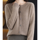Open front cashmere knit cardigan in brown
