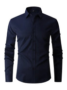 Fall Long Sleeve Semi Formal Button Up Dress Shirt for Men in Navy