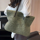 Oversized woven straw beach tote bag in green