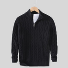 Fall Cable Knit Stand Collar Quarter Zip Sweater for Men in Black