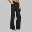 Fall Stretch High Waist Wide Leg Pull On Pants for Women in Black