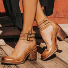Classic ankle strap block heel in brown