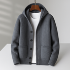 Winter Chunky Ribbed Knit Hooded Cardigan for Men in Gray