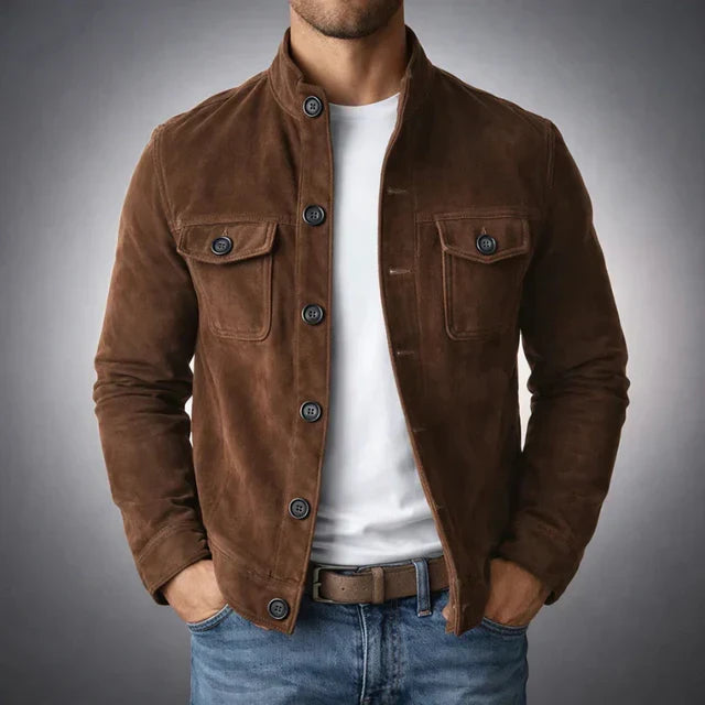 Classic pocket suede jacket in dark brown
