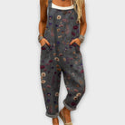 Retro floral print relaxed jumpsuit in black