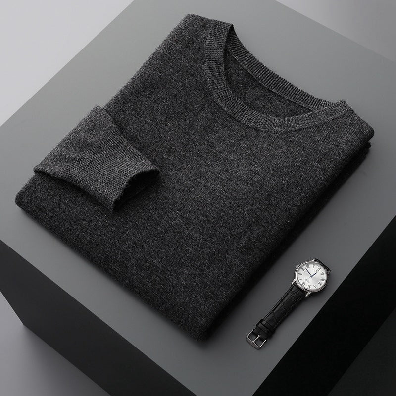 Fall Cashmere Feel Knit Crew Neck Sweater for Men in Charcoal Gray