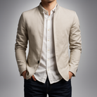 Mandarin collar zip front transition jacket in white