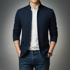 Mandarin collar zip front transition jacket in navy