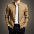 Mandarin collar zip front transition jacket in khaki