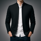 Mandarin collar zip front transition jacket in black