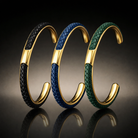 Braided leather and stainless steel cuff bracelet, view 16