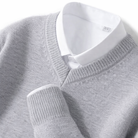 Midweight wool blend V-neck sweater in light gray