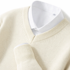 Midweight wool blend V-neck sweater in beige
